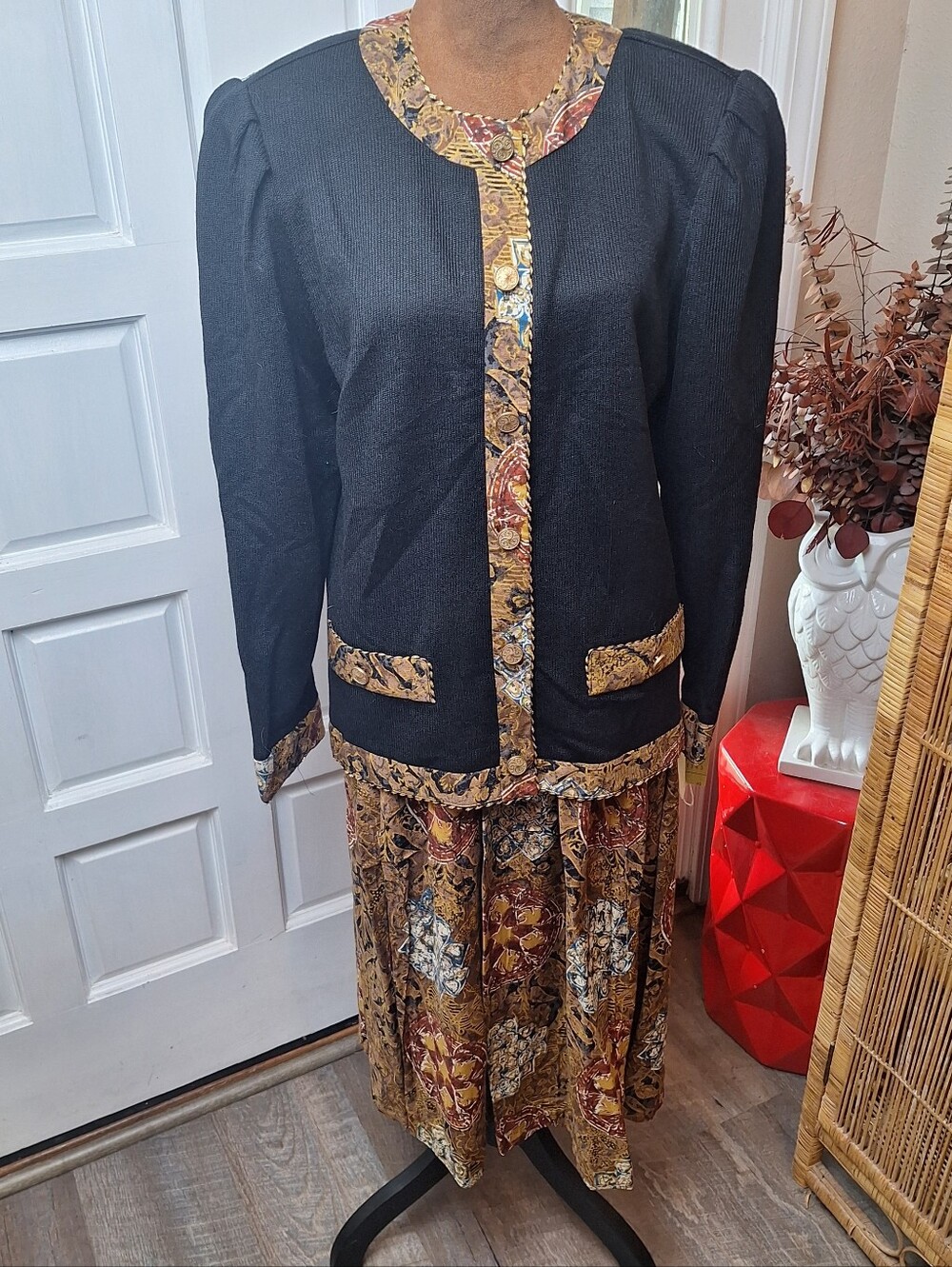 Vintage NWT Jeffrey And Dara Skirt Set Patterned Print USA Shoulder Pads Size 12